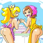  apron ass cake cooking_mama food game_console mama_(cooking_mama) mario_(series) minus8 multiple_girls naked_apron princess_peach super_mario_bros. wii 