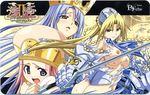  3girls braid breasts card crown fujii_kazuha iria_(ryouki) looking_back meteor_(ryouki) multiple_girls princess retishia_(ryouki) ryouki sword torn_clothes weapon 