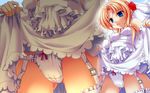  blue_eyes breasts dress dress_lift female flower highres rose wallpaper wallpaper_for_the_brave 