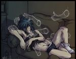  artist_request black_hair blue_hair bored character_request copyright_request ghost handjob male male_focus molestation molesting penis source_request uncensored yaoi 
