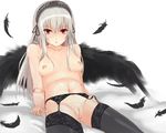  breasts doll_joints feathers garter_belt garters lingerie medium_breasts nipples nude pussy rozen_maiden shiro-inu sitting solo suigintou thighhighs underwear 
