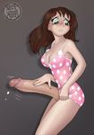  blush breasts brown_hair futanari green_eyes kami_tora large_breasts long_hair solo 