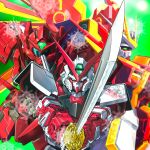  extreme_gundam_type_leos_agios_phase green_eyes gundam gundam_00 gundam_00f gundam_astraea_type-f gundam_astray_red_frame gundam_exa gundam_seed gundam_seed_astray gundam_seed_destiny holding holding_sword holding_weapon katana looking_ahead mecha mechanical_wings mobile_suit no_humans science_fiction sword tokita_kouichi v-fin weapon wings 