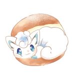  :3 alolan_vulpix animal_focus blue_eyes bread cheek_press closed_mouth commentary food highres kana_(maple926) no_humans pastry pokemon pokemon_(creature) sandwiched simple_background sweets vulpix white_background 