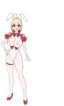  1girl animal_ears bare_shoulders breasts bunny cleavage fate/extra fate/grand_order fate_(series) highres looking_at_viewer nero_claudius_(fate) nero_claudius_(fate/extra) playboy_bunny rabbit_ears short_hair simple_background smile solo source_request yayoi_maka 
