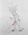  anthro antlers balls black_and_white bodily_fluids capreoline cave cervid clenched_teeth cum ejaculation erection excessive_cum eyes_closed genital_fluids genitals graphite_(artwork) hi_res hooves horn looking_down male mammal masturbation monochrome pencil_(artwork) penis red_nose red_penis reindeer rudolph_the_red_nosed_reindeer solo standing teeth traditional_media_(artwork) vike_mike 