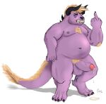  2021 absurd_res anthro behemoth_(ff) belly biped bodily_fluids final_fantasy genital_fluids hi_res humanoid_hands male moobs navel nipples overweight overweight_male precum purple_body sato_afroleone simple_background solo square_enix video_games white_background 