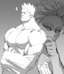  2boys bara bare_pectorals beard boku_no_hero_academia endeavor_(boku_no_hero_academia) facial_hair glaring greyscale hawks_(boku_no_hero_academia) large_pectorals male_focus mature_male monochrome multiple_boys muscular muscular_male pectorals projected_inset short_hair sideburns sketch spiked_hair stubble u2suke undressing upper_body 