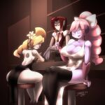  1:1 bar big_butt breasts butt cleavage clothed clothing female group machine not_furry robot sitting trio underwear zedrin 