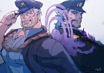  bara beard daikoku_(housamo) dark_blue_hair facial_hair forked_eyebrows highres hogen_(housamo) looking_at_viewer male_focus mature_male multicolored_hair multiple_boys muscular muscular_male mustache mutton_chops old old_man omoro3bot short_hair sideburns smile thick_eyebrows tokyo_afterschool_summoners two-tone_hair upper_body white_hair yellow_eyes 