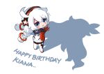  1girl :p absurdres bangs blue_eyes bodysuit braid character_name chibi different_shadow full_body hand_in_pocket happy_birthday highres honkai_(series) honkai_impact_3rd jacket kiana_kaslana kiana_kaslana_(white_comet) long_hair looking_at_another looking_at_viewer simple_background sirin solo tongue tongue_out twin_braids white_background white_bodysuit white_hair white_jacket xtacy 