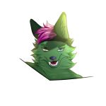  absurd_res anthro black_nose blue_eyes canid canine canis cheek_tuft dingo eyebrows facial_tuft fangs fur green_body green_ears green_eyebrows green_fur green_inner_ear_fluff hair heterochromia hi_res inner_ear_fluff male mammal neck_tuft open_mouth pink_hair red_tongue solo tongue tuft white_body yellow_eyes 