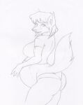  2011 anthro belly breasts butt canid canine clothing danellz female fox hair mammal monochrome open_mouth panties pregnant shirt sketch solo topwear underwear 