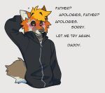  anthro black_sclera canid canine clothing dozakeet english_text fox hoodie male mammal orange_eyes red_fox solo text topwear 