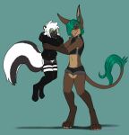  absurd_res anthro clothing duo girly hi_res hybrid kare_rott_(character) legwear mae_peppermint male male/male mammal mephitid pinklibra_(artist) pouting romantic romantic_couple skunk thigh_highs 