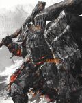  1boy armor covered_face dark_souls_(series) dark_souls_i full_armor havel_the_rock helmet highres holding holding_club holding_shield male_focus plate_armor shield shimhaq signature solo standing 