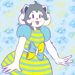  anthro bow_tie canid canine clothed clothing dress felid feline fur hair mammal pewdieskysonic solo tem temmie_(undertale) tongue tongue_out undertale undertale_(series) video_games white_body 