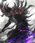  commentary dark_souls_(series) dark_souls_i dated english_commentary extra_eyes highres looking_at_viewer manus_father_of_the_abyss monster no_humans open_mouth purple_theme shimhaq signature 