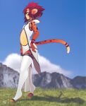  2021 4_toes 5_fingers anthro day detailed_background digital_media_(artwork) feet felid feline fingers grass hair hi_res male mammal outside plant red_hair rudragon sky solo toes 