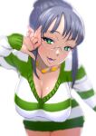  1girl bangs black_hair blush breasts dress glasses green_dress inu_no_koujouchou large_breasts long_hair looking_at_viewer nico_robin one_piece smile 