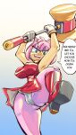  amy_rose anthro boots box_chan camel_toe clothing english_text eulipotyphlan female footwear gradient_background hammer hedgehog hi_res looking_at_viewer mammal nipple_outline open_mouth open_smile panties raised_leg sega simple_background smile solo sonic_the_hedgehog_(series) text threatening tools underwear upskirt 
