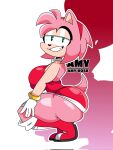  accessory amy_rose anthro big_breasts big_butt boots bottomwear bracelet breasts butt clothing crouching curvy_figure dress eulipotyphlan female footwear gloves green_eyes hair handwear headband hedgehog hi_res horaco hourglass_figure jewelry looking_at_viewer mammal miniskirt pink_body pink_hair sega side_boob simple_background skirt solo sonic_the_hedgehog_(series) thick_thighs white_background 