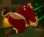  2021 anthro bearwithabroom big_butt butt chimney christmas christmas_clothing christmas_headwear christmas_tree clothing detailed_background hat headgear headwear holidays humanoid_hands inside male mammal overweight overweight_male plant santa_claus santa_hat solo suid suina sus_(pig) tree wild_boar 
