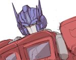  1boy autobot blue_eyes head_tilt looking_at_viewer mecha optimus_prime portrait science_fiction sketch solo tetsubun_(menasor_cute) transformers white_background 