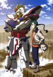  1boy duplicate green_hair gundam highres kijinaka_mahiro master_asia mobile_fighter_g_gundam pixel-perfect_duplicate yamato_gundam 