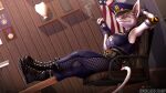  3d_(artwork) anthro clothing digital_media_(artwork) dominussfm female foretbwat hi_res mammal murid murine officer_flint police_officer police_uniform rat relaxing rodent solo source_filmmaker uniform 