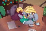 bottomwear clothing derpy_hooves_(mlp) drafthoof equid equine female feral friendship_is_magic hasbro hi_res horse lying mammal my_little_pony office office_lady on_front pony skirt solo 