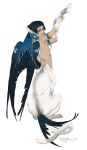  avian bird blue_body blue_feathers domestic_cat feathers felid feline felis fur hi_res hirundinid hybrid male mammal mythological_sphinx mythology nude oscine passerine paws rear_view solo swallow_(bird) takiroku-sama tasteful_nudity taur white_body white_fur 