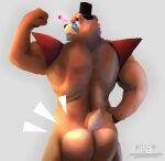  &lt;3 2021 absurd_res animatronic anthro big_butt big_muscles butt clothing ear_piercing ear_ring emanata eyebrows facial_markings five_nights_at_freddy&#039;s five_nights_at_freddy&#039;s:_security_breach flexing fur glamrock_freddy_(fnaf) grey_background hand_on_hip hat head_markings headgear headwear hi_res jayjay_(artist) looking_at_viewer looking_back looking_back_at_viewer machine male mammal markings muscular muscular_anthro muscular_male narrowed_eyes nude piercing rear_view robot scottgames shoulder_pads simple_background smile solo standing top_hat tuft ursid video_games 