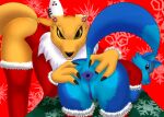  absurd_res anthro anus bandai_namco butt canid canine canis christmas clothing digimon digimon_(species) duo female female/female footwear fox genitals hi_res holidays legwear mammal mike_santos pussy simple_background socks stretched_anus thigh_clothing thigh_highs thigh_socks wolf 