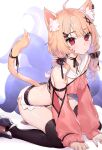  1girl :&lt; absurdres ahoge all_fours animal_ear_fluff animal_ears bare_shoulders black_choker black_legwear blonde_hair bow cat_ears cat_girl cat_tail choker closed_mouth clothing_cutout collared_shirt crop_top facial_mark hair_bow hair_ornament hairclip highres long_hair long_sleeves looking_at_viewer low_twintails micro_shorts midriff navel neonbeat off_shoulder pink_footwear pink_shirt red_eyes revealing_clothes ribbon_choker shirt shoes short_shorts shorts shoulder_cutout shyrei_faolan sneakers solo stomach tail tail_raised tentacles thighhighs thighs twintails vguyen virtual_youtuber white_shorts x_hair_ornament 