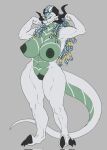  anthro areola big_breasts breasts claws curvy_figure digitigrade dragon eye_patch eyewear fangs female genitals green_areola green_body green_eyes green_nipples hi_res horn huge_breasts humanoid_genitalia humanoid_pussy mature_female multicolored_body muscular muscular_female nipples non-mammal_breasts non-mammal_nipples nude pirate pussy scalie simple_background smile solo thandra_(tolerain) thick_thighs tolerain_(artist) two_tone_body voluptuous western_dragon white_body wide_hips 