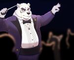  2021 anthro belly borealis_(live-a-hero) bottomwear bow_tie clothing fur group hi_res humanoid_hands inugamihito kemono lifewonders live-a-hero male mammal overweight overweight_male pants polar_bear shirt solo solo_focus topwear ursid ursine video_games white_body white_fur 