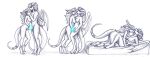  anthro breasts crossgender dragon duo erection eye_contact female female/female folded_wings genitals glowing hi_res holding_penis looking_at_another lying magic male mattress on_back penis simple_background sketch snickerlewdles spread_legs spreading white_background wings 
