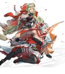  2girls anklet bangs black_legwear blue_hair breasts cuboon dagr_(fire_emblem) fire_emblem fire_emblem_heroes green_hair highres japanese_clothes jewelry large_breasts long_hair multiple_girls nott_(fire_emblem) official_art sandals short_hair socks thighhighs transparent_background 