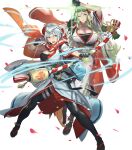  2girls anklet bangs black_legwear blue_hair breasts cuboon dagr_(fire_emblem) fire_emblem fire_emblem_heroes green_hair highres japanese_clothes jewelry large_breasts long_hair multiple_girls nott_(fire_emblem) official_art sandals short_hair socks thighhighs transparent_background 