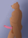  2021 5_fingers absurd_res aliasing anthro balls belly big_penis biped black_nose blue_background brown_balls brown_bear brown_body brown_eyebrows brown_eyes brown_fur brown_pubes butt cel_shading digital_media_(artwork) erection eyebrows fingers fur genitals glans hi_res humanoid_genitalia humanoid_penis inner_ear_fluff long_penis looking_forward male mammal nipples nude onomatopoeia pecs penis pink_nipples pink_penis portrait red_glans retracted_foreskin rodin scratching shaded side_view simple_background solo sound_effects standing text three-quarter_portrait tuft ursid ursine vein veiny_penis walking white_text 