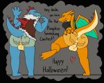  &lt;3 5:4 alligator alligatorid animated animated_text anthro anus balls bottomless butt charizard clothed clothing crocodilian dragon duo english_text feraligatr firetail_taevarth food fruit genitals gnasher_taevarth halloween halloween_party holidays jack-o&#039;-lantern kodigozoot looking_at_viewer looking_back male male/male nintendo painted_butt plant pok&eacute;mon pok&eacute;mon_(species) presenting presenting_hindquarters pumpkin pumpkin_butt raised_leg reptile scalie short_playtime text video_games 