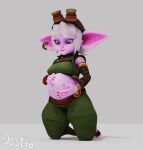  3d_(artwork) absurd_res clothed clothing digital_media_(artwork) ear_piercing ear_ring eyewear eyewear_on_head female goggles goggles_on_head hair hdddestroyer hi_res league_of_legends piercing pregnant pregnant_female purple_body purple_skin riot_games tristana_(lol) video_games white_hair yordle 