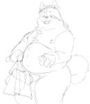  2021 anthro balls belly blush canid canine canis domestic_dog erection fugashi4090 genitals hi_res humanoid_hands kemono male mammal moobs nipples overweight overweight_male penis pubes simple_background sketch solo towel white_background 