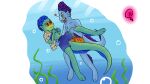  alberto_scorfano blue_body blue_scales duo flustered green_body green_eyes green_scales kakau221 luca_(pixar) luca_paguro male male/male scales sea_monster young 