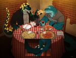  alcohol anthro beverage brightosaur clothed clothing container cup digital_media_(artwork) dinner dinosaur dragomar drinking drinking_glass duo eating feeding feet food foot_fetish foot_play foot_rub footsie furniture glass glass_container glass_cup hekar hi_res lizard male male/male muscular muscular_anthro muscular_male paws pizza reptile restaurant scalie shirt smile t-shirt table topwear wfa wine wine_bottle wine_glass 