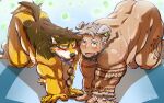  2boys all_fours animal_collar animal_ears ass bara barrel_(live_a_hero) beige_fur blush breath brown_fur chest_hair collar completely_nude dark-skinned_male dark_skin dog_boy dog_ears dog_tail facial_hair fangs full_body furry furry_male goatee gomeisa_(live_a_hero) green_eyes hair_strand highres kneeling large_pectorals live_a_hero long_sideburns looking_at_viewer male_focus multiple_boys muscular muscular_male nipples nodis_(nodis_node) nude orange_fur pectorals pet_play raised_eyebrows seductive_smile short_hair sideburns sidepec smile sweat tail tattoo thighs tongue tongue_out tribal_tattoo 