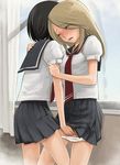  bad_id bad_pixiv_id black_hair blonde_hair blush censored_(artist) closed_eyes couple fingering girl_friends_(manga) hands kumakura_mariko multiple_girls oohashi_akiko panties panty_pull pubic_hair pussy_juice school_uniform short_hair sweat underwear yuri 