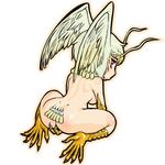  antennae back breasts chibi claws demon_girl devilman head_wings kneeling large_breasts looking_back masturbation red_eyes sideboob silver_hair siren_(devilman) solo tail wings 