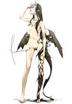  barefoot bat_wings black_hair hannya kyo_(kuroichigo) legs long_hair mask nude original pubic_hair solo wings 